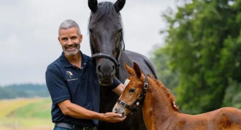michael sinding and the broodmare sascha with her foal by be sure and the mare delorean. photo malgré tout trine bjørn puggaard